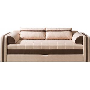 Slaapbank Euphoria - Sleepking - Sofa Bed - Met Opbergruimte - 3-zits – Uitklapbaar tot tweepersoonsbed - breedte 222 cm - Beige + Bruin - Maxi Maja