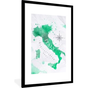 Fotolijst incl. Poster - Wereldkaart - Waterverf - Groen - 60x90 cm - Posterlijst