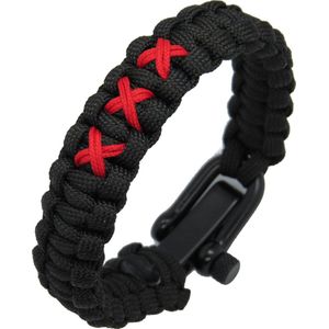 Handgemaakte Zwarte Paracord Armband - Duurzame Armband met Drie Rode Kruizen - Een Stijlvolle Verwijzing naar Amsterdam - XXX - Mokum - Andreaskruizen - 020