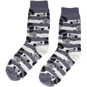 Sokken katoen - wasbeer streep print - grijs zwart - maat 36-43