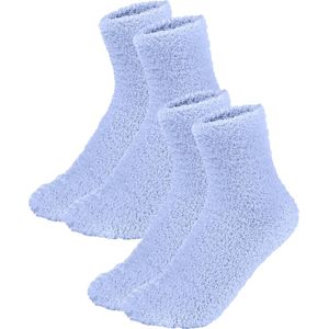 Malinsi® Fluffy Sokken Dames - 2-Pack Blauw - One Size maat 36-41 - Huissokken - Badstof - Dikke Wintersokken - Cadeau voor haar - Housewarming - Verjaardag - Slofsokken Vrouw
