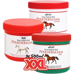 Pullach Hof Paardenbalsem XXL Set – 3 Varianten (Koud, Warm & Chili) – 3x500ml – Spier- en Gewrichtsverzorging – Made in Germany – Massagegel