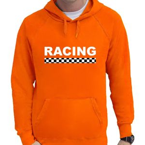 Racing supporter / race fan hoodie oranje voor heren - Racing met finish vlag - race supporter - hooded sweater / outfit / trui met capuchon S