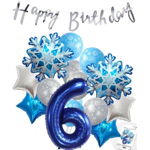 Cijferballon 6 Blauw - Frozen - Ijssterren - Ballonnen Megapakket - Slinger Feestvieren - Verjaardag Snoes