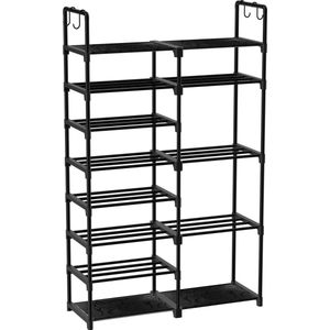 O'DADDY® Schoenenrek 8 Laags Dubbel - Schoenenkast - Schoenen Opbergsysteem - Opbergrek - Schoenkast - Schoenrek - 26 tot 30 Paar Schoenen - Zwart metaal