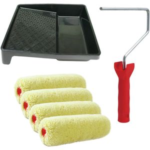 Sorex pluisvrije verfrollers schilderen set - met beugel en verfbak - 4x vacht rollers - breedte 18 cm - dikte 9 cm
