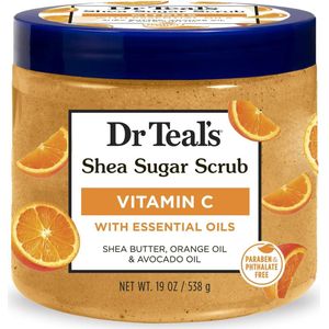Dr Teal's Shea Sugar Body Scrub, Citrus with Essential Oils &Vitamin C - Sinaasappelolie en Avocado-olie - 538g