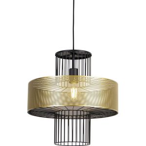 QAZQA tess - Design Hanglamp - 1 lichts - Ø 40 cm - Zwart Goud - Woonkamer | Slaapkamer | Keuken