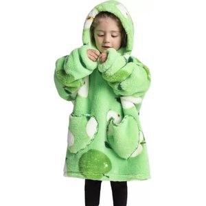 Fleece Hoodie Deken – Deken met Mouwen - Kinderen - Unisex - 3-6 Jaar - Groene Appels