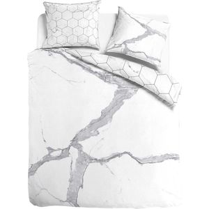 Dekbedovertrek katoensatijn Carrara marmer 200x200/220cm