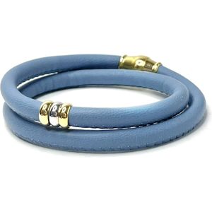 Nieuw! Jolla - dames armband zilver - leer - magneetsluiting - bedels - tweekleurig - Golden Touch - Ice Blue