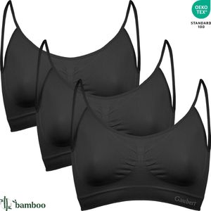 3-Pack Naadloze Bamboe Comfort BH Top - Beha Zonder Beugel - Verstelbare Spaghettibandjes - Bamboe Ondergoed - Zwart - Maat S/M - GBTW-3105-Black