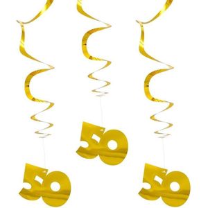 3x  stuks Hangdecoraties goud 50 jaar - Getrouwd feestartikelen en versieirngen