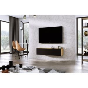Meubel Square - TV meubel DIAMOND - Eiken / Mat Zwart - 120cm - Hangend TV Kast