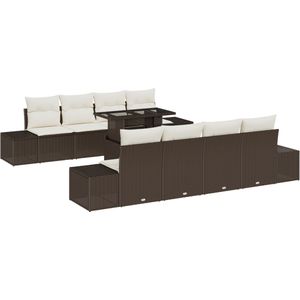 vidaXL - 7-delige - tuinset - met - kussens - bruin - poly - rattan