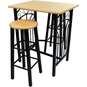 vidaXL Eetset - Hout en Staal - Zwart/Tan Eetkamertafel - Houten Tafel - Bistro Tafels - Barkrukken - Eetzaal Meubilair