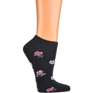 Dames sneakersokken 35-38 | 6 paar | voordeelbundel | pakketkorting | thema bloemen | zwart en witte ondergrond