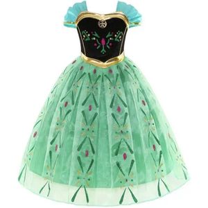 Prinses - Anna jurk VERNIEUWD - Frozen - Prinsessenjurk - Verkleedkleding - Groen - Maat 134/140 (8/9 jaar)