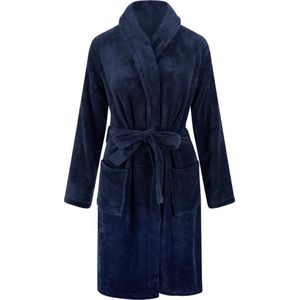 Unisex badjas fleece - Sjaalkraag - Donkerblauw  - Maat XL/XXL