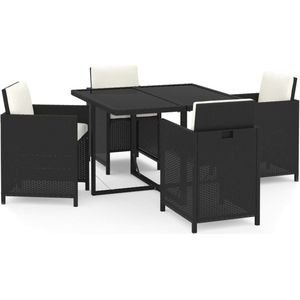 vidaXL 5-delige Tuinset met Kussens - Zwart Tuinstoel - Eetkamerset - Buitentafel - Lounge Set - Patio Furniture