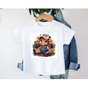 Kinder T-shirt met vrolijke print -boeren - tractor- wrangler -koeien -dieren - boy -girl - cow 19
