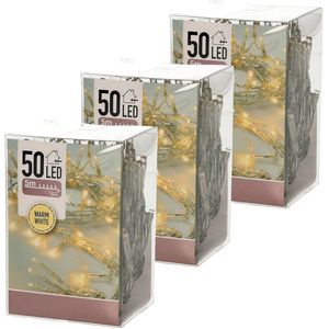 8x Kerstverlichting op batterij warm wit 50 lampjes - Set van 8 stuks