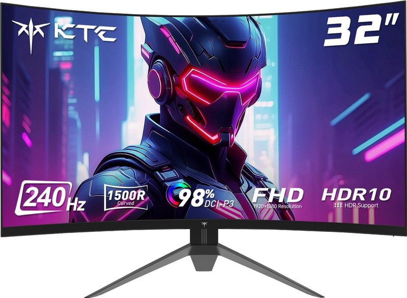 KTC H32S17F 32'' Curved Gaming Monitor, 1920*1080 HVA Paneel, 240Hz Refresh Rate, 125% sRGB, 3500:1 Contrastratio, Adaptive Sync, HDR10, 3ms Reactietijd, 2*HDMI2.0 1*DP1.4 1*USB2.0 1*Audio, VESA Montage, Verstelbare Kanteling, Weinig Blauw Licht