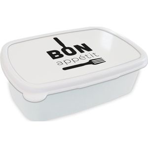 Broodtrommel Wit - Lunchbox - Brooddoos - Quotes - Bestek - Bon appetit - 18x12x6 cm - Volwassenen