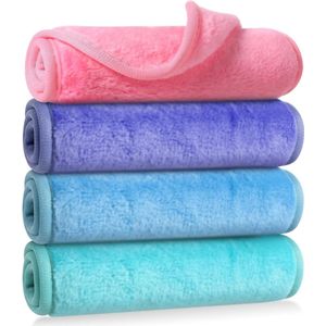 Herbruikbare Make-Up Remover Doek 4 stuks - Gezicht Washandjes - Wasbare Make Up Pads - Ultra Zachte Microfiber Reinigende Handdoeken - 15 x 67 inch - Narcis groen Blauw Roze .