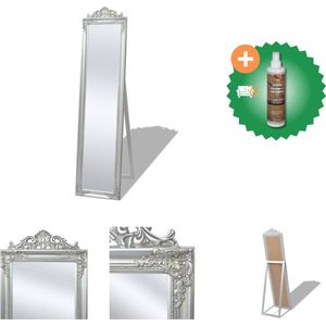 vidaXL Vrijstaande spiegel Barok 160x40cm zilver - Spiegel - Inclusief Houtreiniger en verfrisser