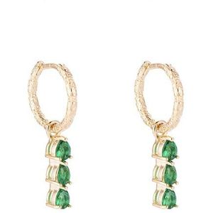 Minimalistische Oorbellen met Groene Stenen -14 K Vergulde - Dames Sieraden