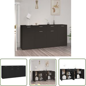 The Living Store Dressoir 160x36x75 cm bewerkt hout zwart - Dressoir - Commode - Opslag - Houten Dressoir - Zwart Dressoir