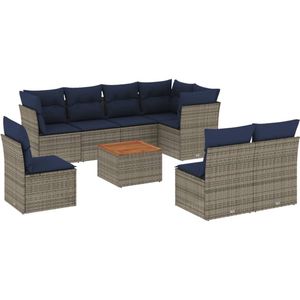 vidaXL - 9-delige - Loungeset - met - kussens - poly - rattan - grijs