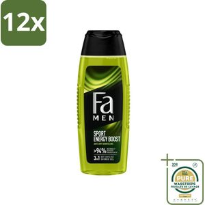 Fa Men - Sport Energy Boost - Doucemiddel - Voor Lichaam, Haar & Gezicht - 250 ml - Voordeelverpakking - 12 stuks - Ginkgo extract - Frisheid