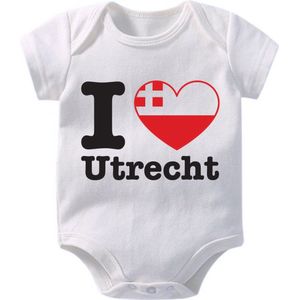 Hospitrix Baby Rompertje met Tekst I Love Utrecht"" | 0-3 maanden | Korte Mouw | Cadeau voor Zwangerschap | Provincies Nederland | Utrecht | Bekendmaking | Aankondiging | Aanstaande Moeder | Moederdag
