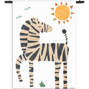 Mezo Wandkleed Zebrapaardje in het zonnetje Rechthoek Verticaal - Kinderkamer - Baby cadeau - Babykamer XXXL (260 X 210 CM) - Wandkleden - Met roedes