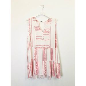 Korte boho zomer jurk tuniek - mouwloos - luchtige stof - volants - kleur ROZE - maat 42/44