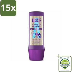15 x Aussie - Haarmasker - 3 Minute Miracle Moisture - Intensief - Vegan Verzorging - 225 ml - Grootverpakking - Haar Masker - Haarmasker - Hydratatie Haar - Droog Haar - Breekbaar Haar