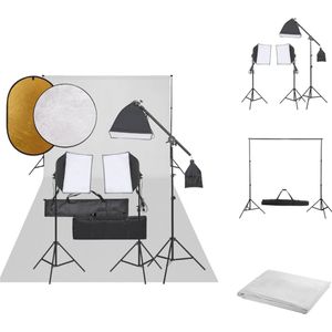vidaXL Fotostudioset - Verlichtingsset 3x40x40cm Softbox - 3x78-210cm Statief - 1x75-210cm Achtergrondset - 1x600x300cm Witte Achtergrond - 1x110cm 5-in-1 Reflector - 1x1.5x1m 2-in-1 Reflector - 2x Draagtas - Fotostudio Set