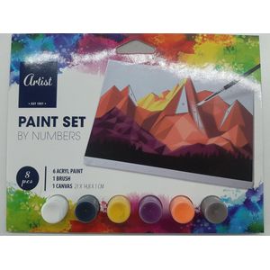 Schilderen op nummer - 6 kleuren acryl verf, kwast en 1 canvas schilderij - paint set by numbers Mountain -  Artist