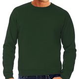 Grote maten sweater / sweatshirt trui groen met ronde hals voor heren - groene / donkergroen - basic sweaters 4XL (60)
