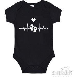 100% Katoenen Romper ""Hartslag voetjes"" Unisex Katoen Zwart/wit 62/68