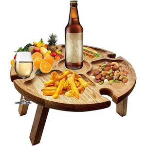PolkaHome Draagbare Picknicktafel, Mini Campingtafel, Ronde Tuintafel, Inklapbaar, Met Drankhouders, Voor Camping, Picknick, Strand en Buitenactiviteiten