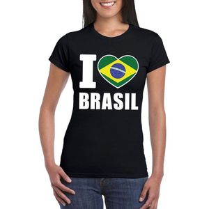 Zwart I love Brazilie supporter shirt dames - Braziliaans t-shirt dames XL