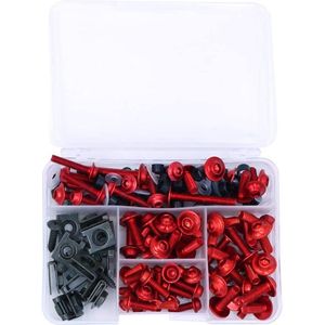 Complete kuipbouten kit voor motorfiets - 177 stuks - Rood - Bevestigingsmiddelen - Clips - Schroeven - Moeren.