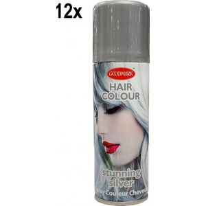 12x Haarspray zilver 125 ml - Thema Party Feest Carnaval Toppers