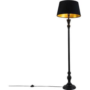 QAZQA classico - Klassieke Vloerlamp | Staande Lamp met kap - 1 lichts - H 155 cm - Zwart Goud - Woonkamer | Slaapkamer | Keuken