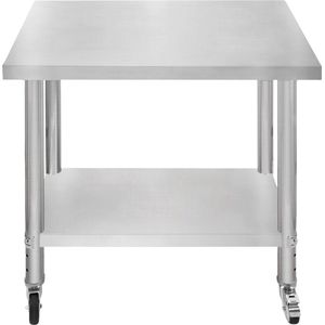 Catering Werkbank Tafel Roestvrijstalen Voedselbereiding Keuken Mobiel 4 x Zwenkwielen met 2 Remmen & 4 Verstelbare Poten Verstelbare Onderste Plank 3 Posities 160 kg Draagvermogen 86 x 90 x 76 cm