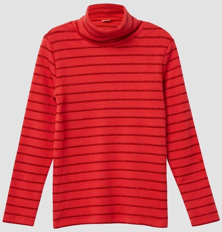 T-Shirt - Gebreide Coltrui - Glittergaren - Lange Mouwen - Slim Fit