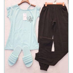Dames Pyjama Set/huispak – 3-delig met Slippers - Turquoise, L